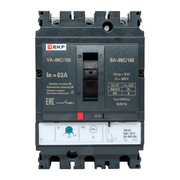 Выключатель автоматический в литом корпусе ВА-99C 160/63А 3P 35кА с термомагнитным расцепителем EKF