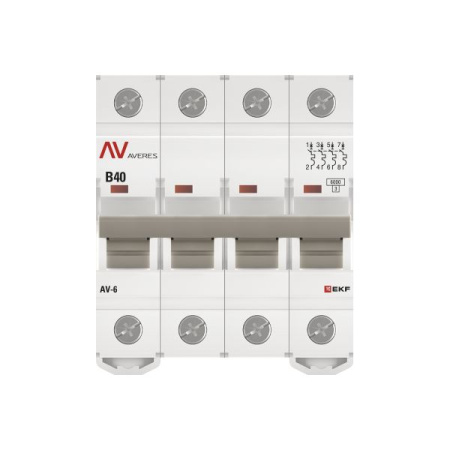 Выключатель автоматический AV-6 4P 40A (B) 6kA EKF AVERES