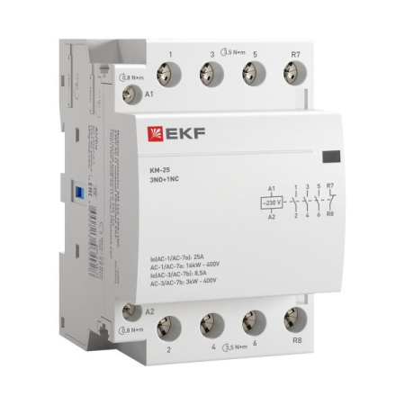 Контактор модульный КМ 25А 3NO+1NC 230В АС (3 мод.) PROXIMA EKF